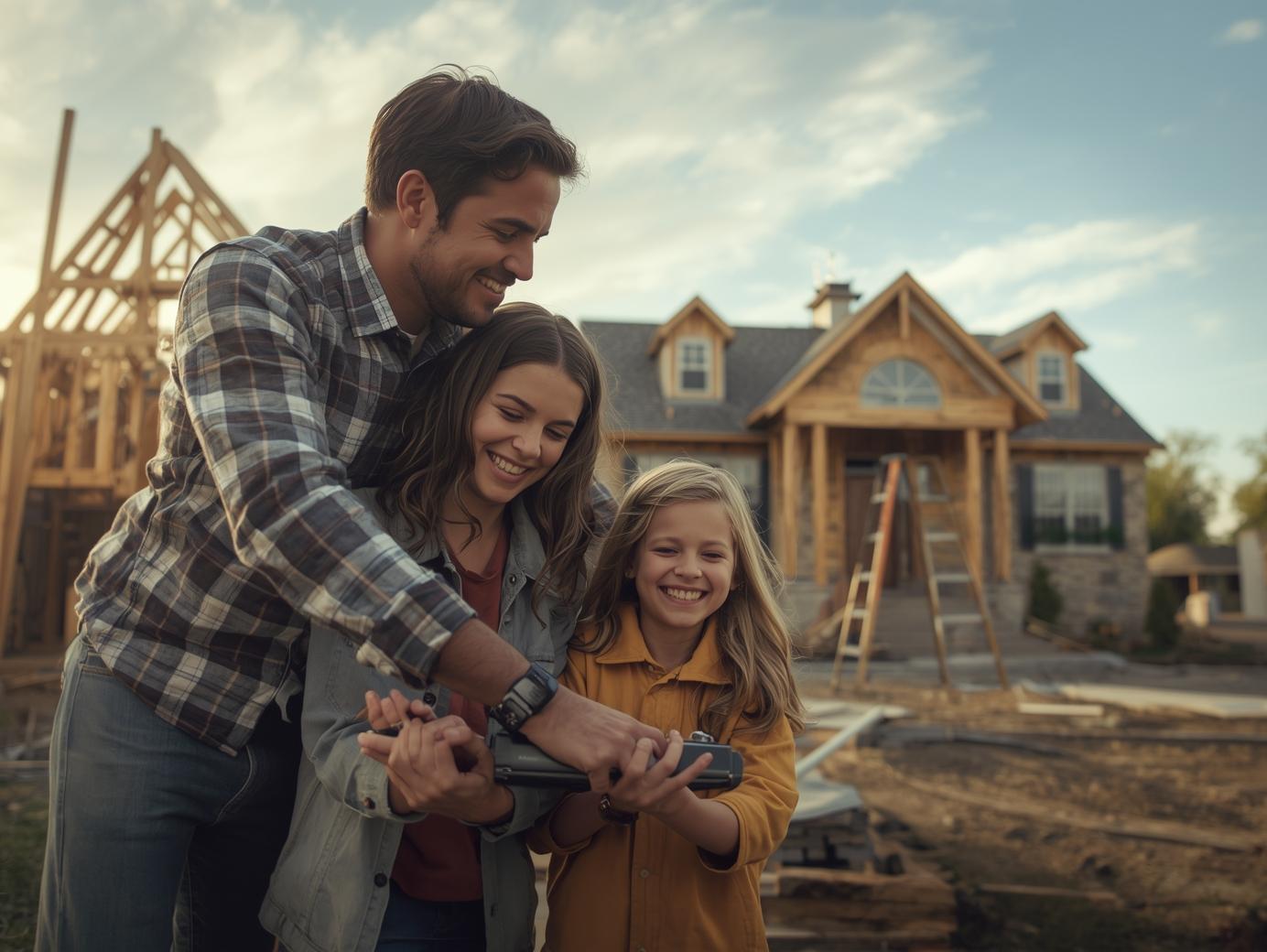 Happy family building a house — Mortgage Made Better Happy family building a new home
