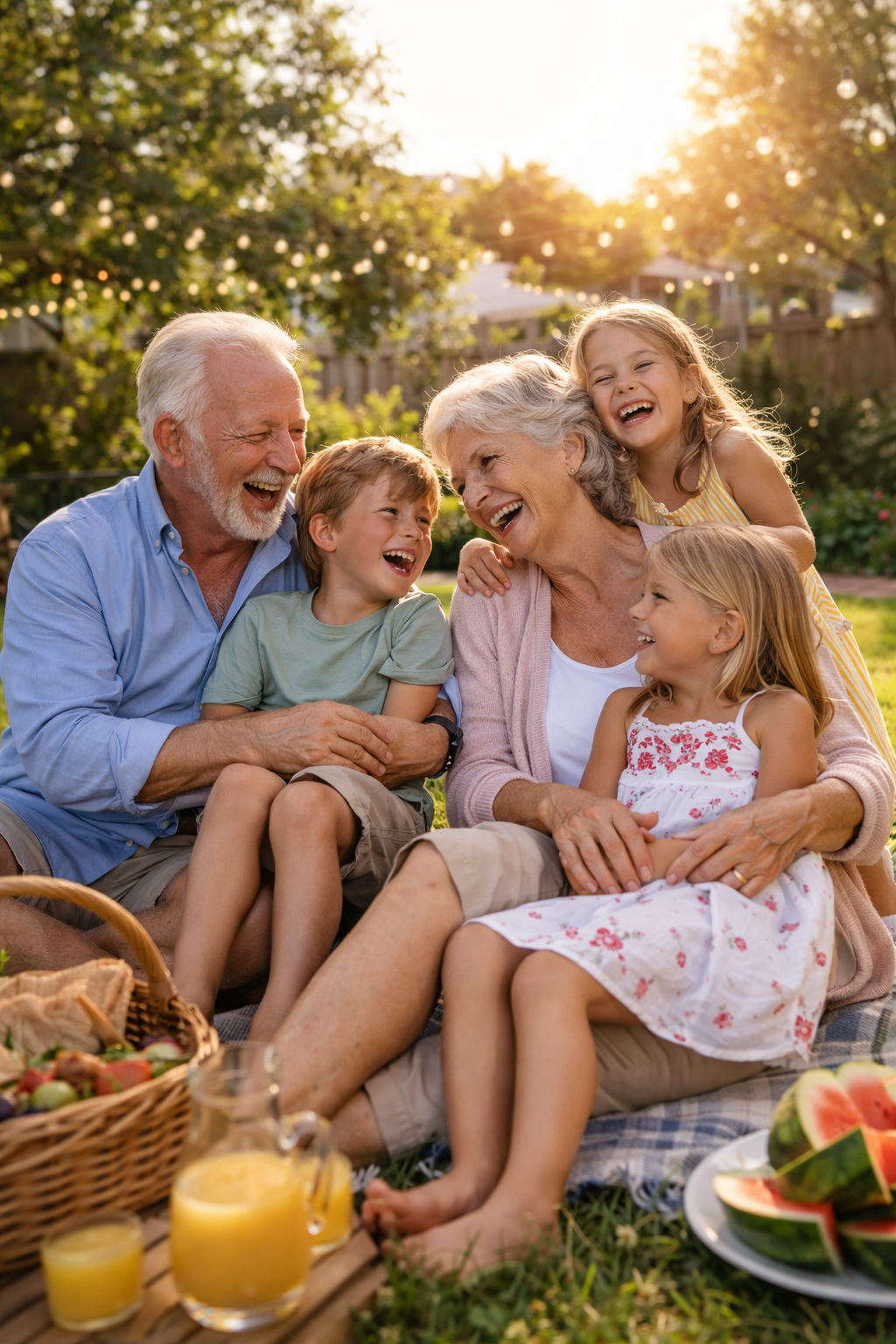 Seniors enjoying quality time with grandchildren outdoors